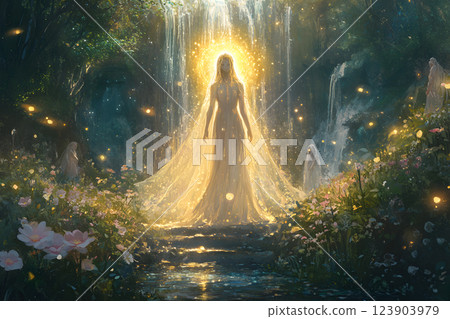 Praying angel with golden wings 123903979