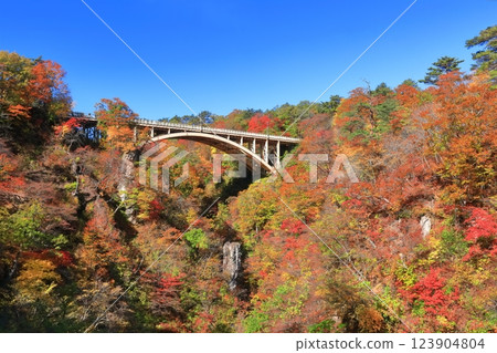 [Miyagi Prefecture] Autumn leaves at Naruko Gorge on a clear day 123904804