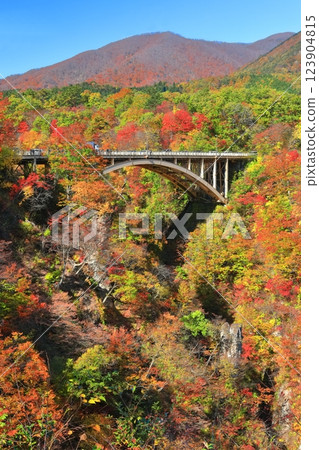 [Miyagi Prefecture] Autumn leaves at Naruko Gorge on a clear day 123904815