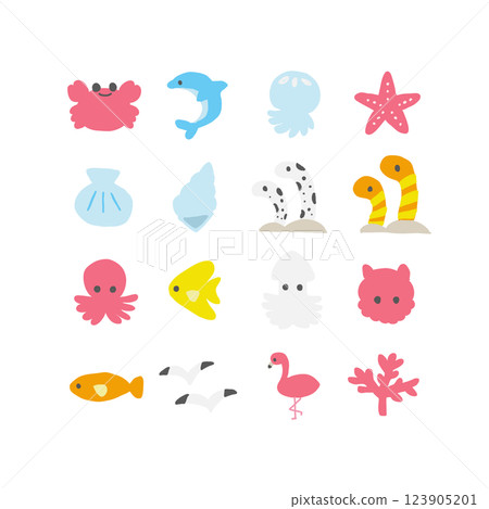 手繪海洋生物圖示集:海洋生物的向量插圖 手繪海洋生物圖示集:海洋生物的向量插圖 123905201