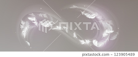 Falling white feathers in luminous swirling vortex Falling white feathers in luminous swirling vortex 123905489