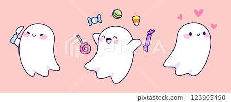 Cute kawaii ghost characters Cute kawaii ghost characters 123905490