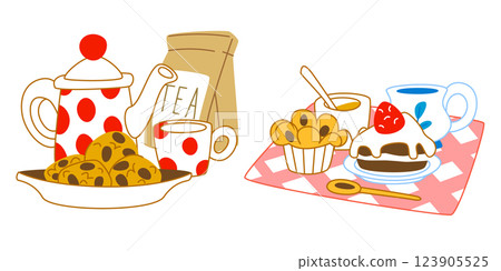 Risograph tea time setup illustration 123905525