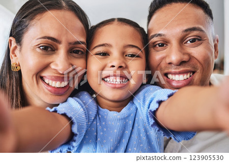 Selfie, children and family with a girl, mother and father taking a photograph in their home together. Portrait, kids and love with a man, woman and daughter posing for a picture while bonding Selfie, children and family with a girl, mother and father taking a photograph in their home together. Portrait, kids and love with a man, woman and daughter posing for a picture while bonding 123905530