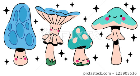 Cute kawaii mushroom characters set 123905536