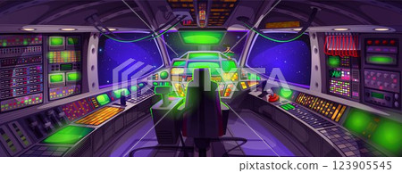 Spaceship cockpit interior with control panel 123905545