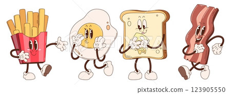 Retro breakfast characters set isolated on white 123905550