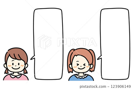 帶有女孩插圖的垂直對話泡泡 帶有女孩插圖的垂直對話泡泡 123906149