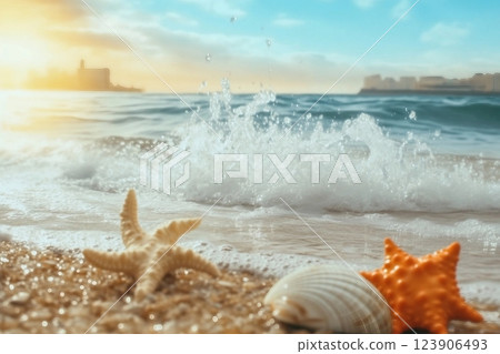 Splashing waves on the beach. Splashing waves on the beach. 123906493