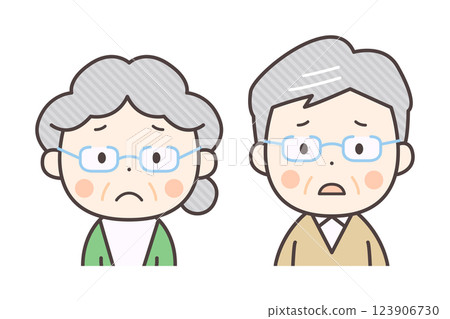 一對年長夫婦臉上帶著困擾的上半身插圖 123906730