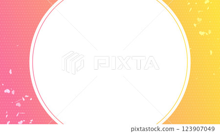 A background frame illustration of a circle with hearts flying up against a color gradation x dot background 123907049