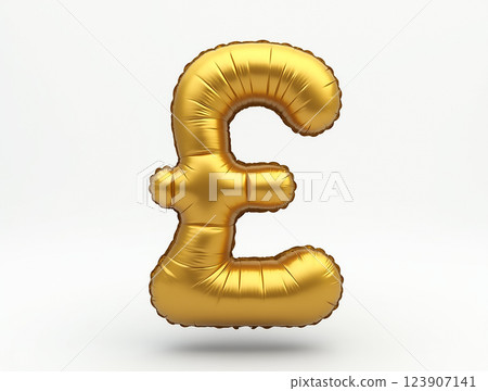 Gold balloon in the shape of a pound symbol occupies a bright, neutral background Gold balloon in the shape of a pound symbol occupies a bright, neutral background 123907141
