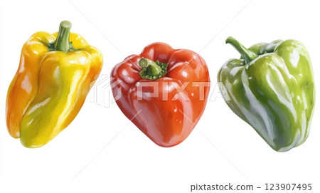 red, yellow and green peppers. watercolor illustration isolated on white 123907495
