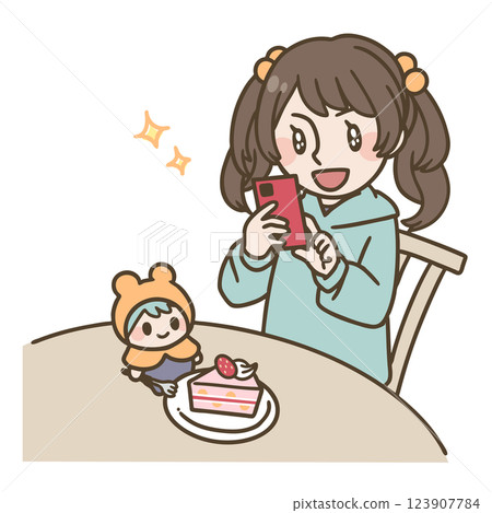 一個女孩製作毛絨玩具的插圖 123907784