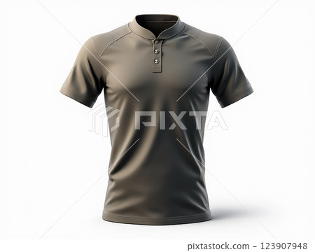 Stylish short-sleeve polo shirt in olive green showcasing modern design and comfort for casual wear 123907948