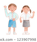 Watercolor illustration of elementary school boys and girls 123907998