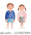 Watercolor illustration of elementary school boys and girls at the entrance ceremony 123907999