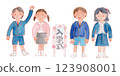 Watercolor illustration of elementary school students at the entrance ceremony 123908001