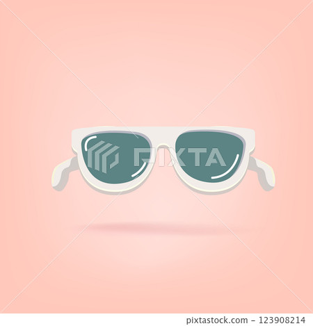 Stylish White Sunglasses Flat Lay Vector Illustration on Peach Background, Perfect for Summer Fashion and Accessory Designs, Ideal for Social Media and Marketing 123908214
