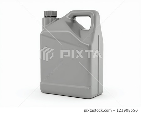 Gray plastic container designed for storing and pouring various liquids in industrial or automotive settings 123908550