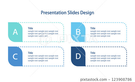 Four elements infographic with dotted rectangular frames 16:9 slide template Four elements infographic with dotted rectangular frames 16:9 slide template 123908786