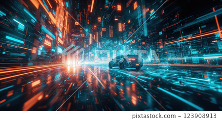 A cutting-edge AI-powered traffic management system that predicts congestion patterns and directs autonomous vehicles in real-time, set against an abstract A cutting-edge AI-powered traffic management system that predicts congestion patterns and directs autonomous vehicles in real-time, set against an abstract 123908913