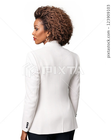 Curly, medium-length hair in rich red tones, worn by an African American woman aged 40-45 years old, for a bold, natural look. Curly, medium-length hair in rich red tones, worn by an African American woman aged 40-45 years old, for a bold, natural look. 123909103