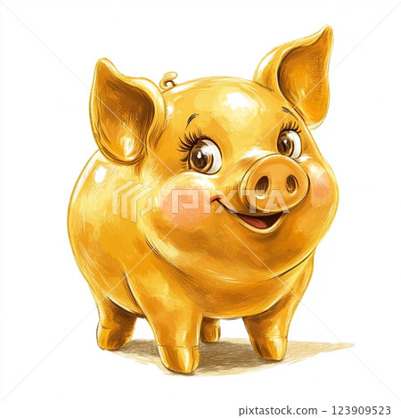 Golden Piggy Bank - Cute 3D Cartoon Style 123909523