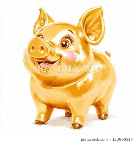 Golden Piggy Bank - Cute 3D Cartoon Style 123909524