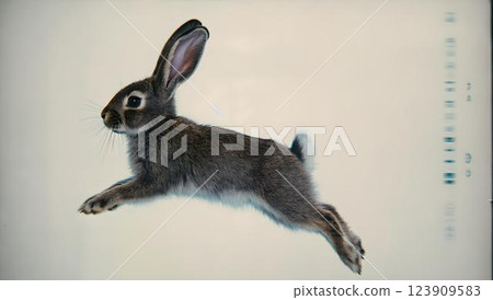 A cute rabbit jumping with all its might 123909583