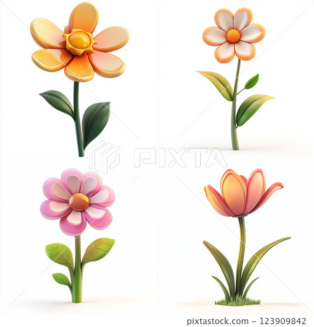3D Cartoon Flower Isolated on White Background 3D Cartoon Flower Isolated on White Background 123909842