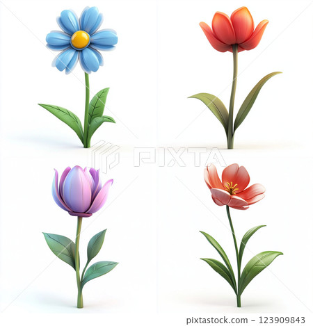 3D Cartoon Flower Isolated on White Background 123909843