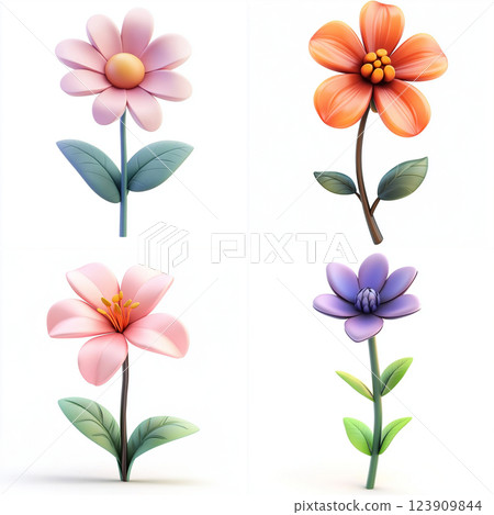3D Cartoon Flower Isolated on White Background 3D Cartoon Flower Isolated on White Background 123909844