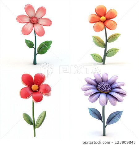 3D Cartoon Flower Isolated on White Background 123909845