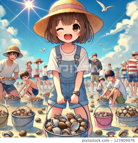 春天挖貝殼的女孩 123909976