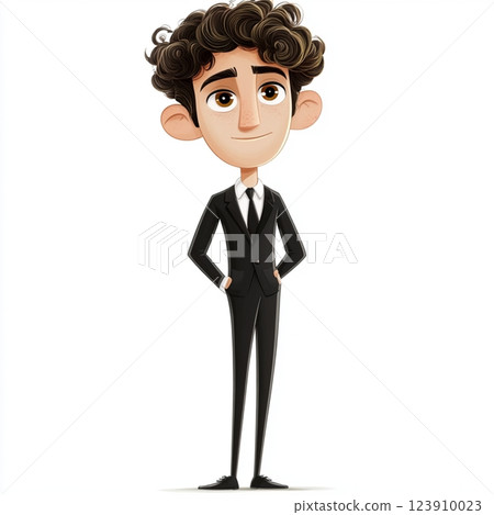 Stylish Animated Man in Elegant Black Suit 123910023