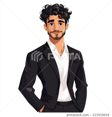 Stylish Animated Man in Elegant Black Suit 123910026