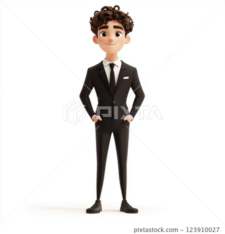 Stylish Animated Man in Elegant Black Suit 123910027
