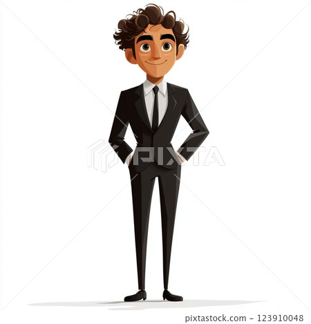 Stylish Animated Man in Elegant Black Suit 123910048