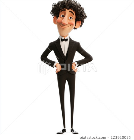 Stylish Animated Man in Elegant Black Suit 123910055