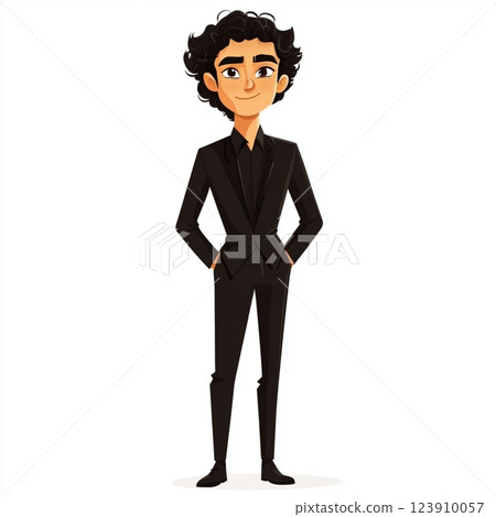 Stylish Animated Man in Elegant Black Suit 123910057