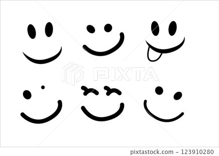 Happy Doodle Smile Isolated on Background. Simple Faces. Vector Happy Doodle Smile Isolated on Background. Simple Faces. Vector 123910280