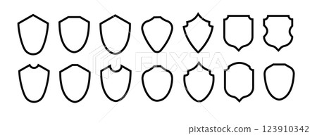Shield frame set. Collection shield signs. Empty outline icons. Vector 123910342