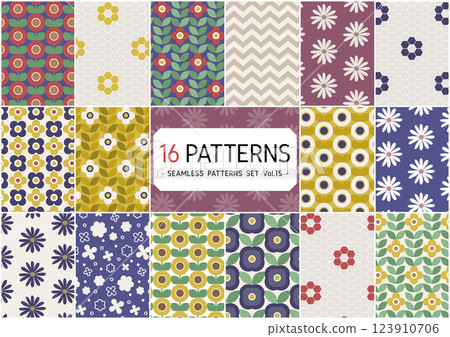 Set of 16 seamless patterns: Chic and retro floral tile stylish and simple pattern background material Set of 16 seamless patterns: Chic and retro floral tile stylish and simple pattern background material 123910706
