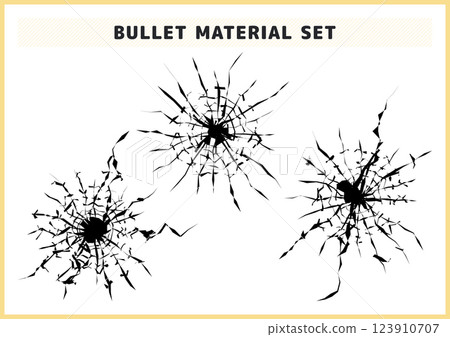 一組帶有子彈、彈孔和裂縫的紋理插圖 123910707
