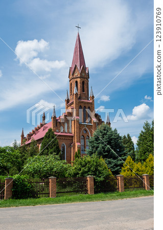 Ancient catholic church of the Heart of Jesus in Stolovichi, Brest region, Baranovichi district, Belarus. 123910769