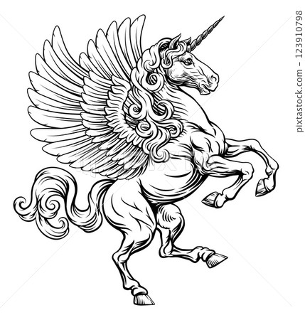 Unicorn Pegasus Horse Crest Heraldic Coat of Arms Unicorn Pegasus Horse Crest Heraldic Coat of Arms 123910798