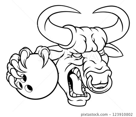 Bull Minotaur Longhorn Cow Bowling Mascot Cartoon Bull Minotaur Longhorn Cow Bowling Mascot Cartoon 123910802