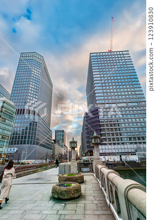 New view from Yodoyabashi on Midosuji, construction of skyscrapers, January 17, Japan 123910830