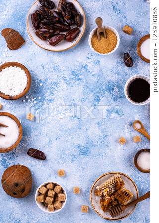 Various sugar replacement, healthy sweetener concept 123910836